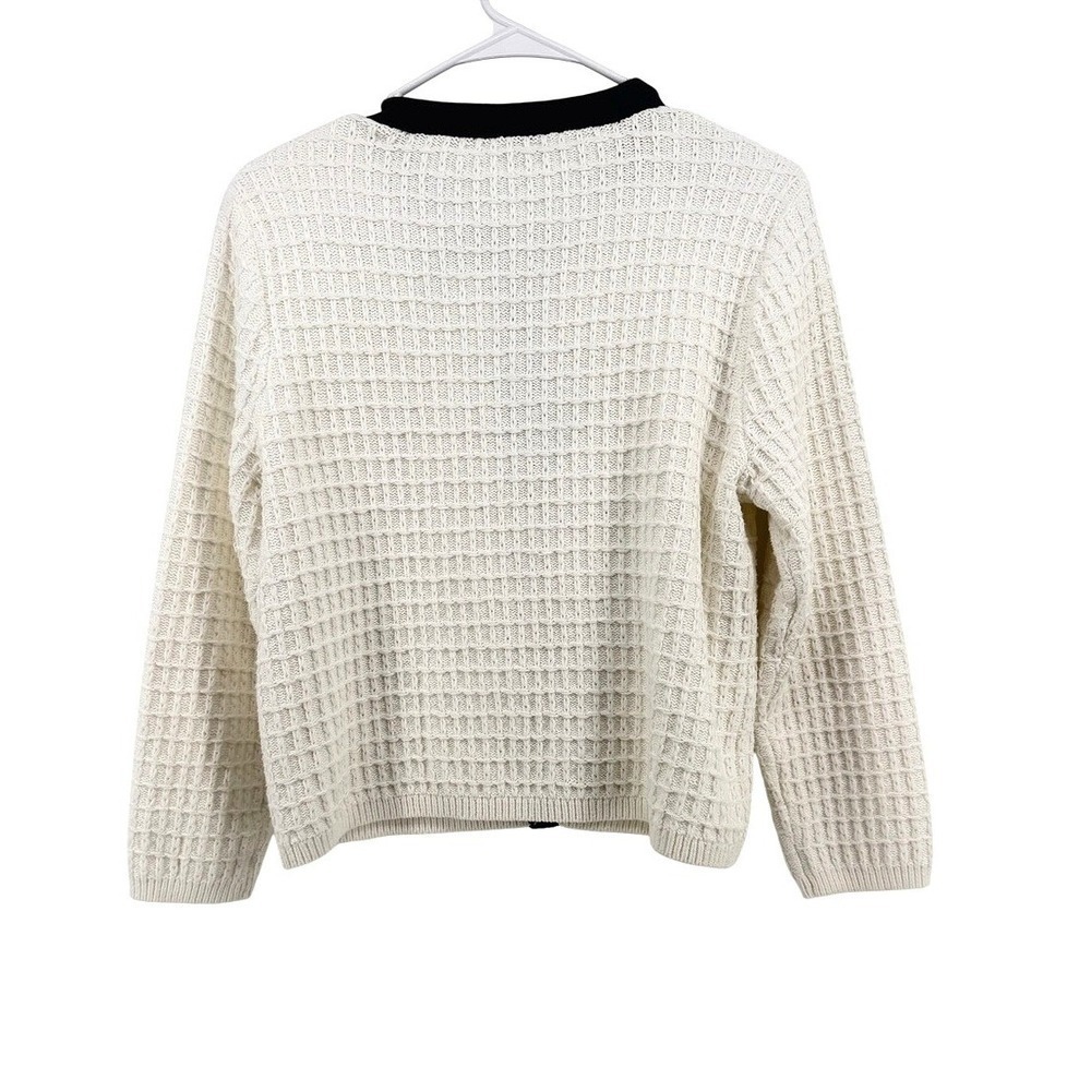 Ann Taylor Women L Cream Black Waffle Knit Button Front Cardigan Sweater - Picture 9 of 9